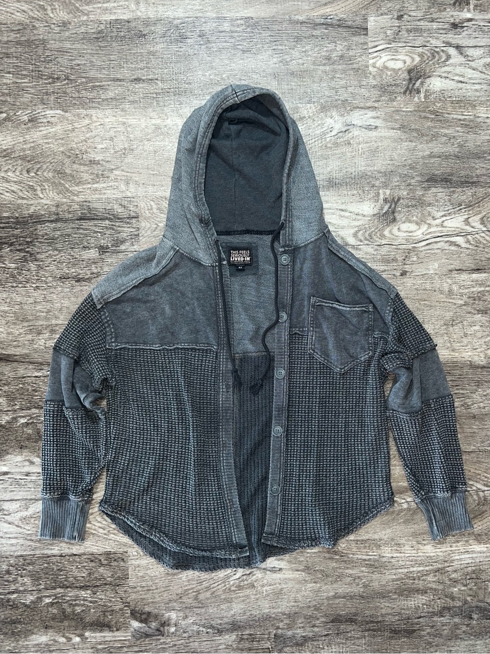 American Eagle Seriously Lived-In Gray Hooded Shirt Jacket Women’s Size XS/Small